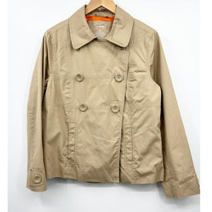 L.L. Bean Double Breasted Trench Lined Coat Jacket Medium‎ Tan Button Up